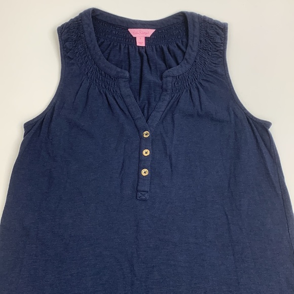 Lilly Pulitzer Essie Dress Navy Blue Gold Buttons Sleeveless tank Size Small - Picture 2 of 11